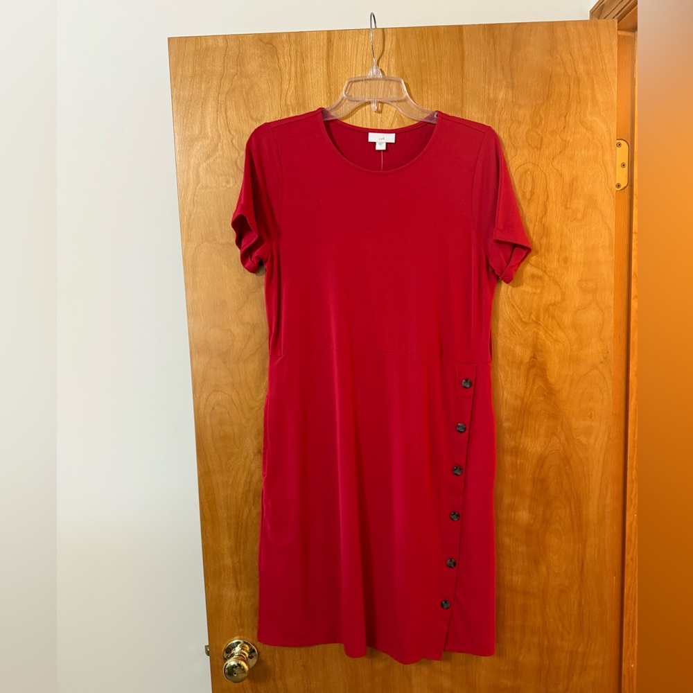 J. Jill Short Sleeve Button Detail Shirt Dress Red Pima Cotton Modal NWT Small